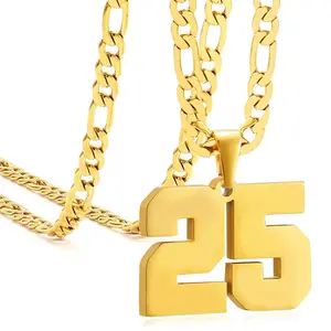 Golden 0~99 Number Necklace Athlete Men Stainless Steel Pendant Baseball Basketball Football Team Women Daily Gift