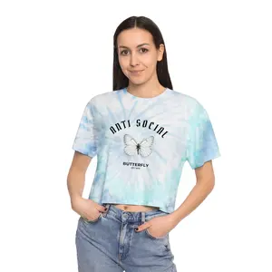 Women's Tie-Dye Crop 'shirt| Anti Social Butterfly Shirt| Womans Top| Trendy and Cute Teens Shirt| Butterfly T'shirt
