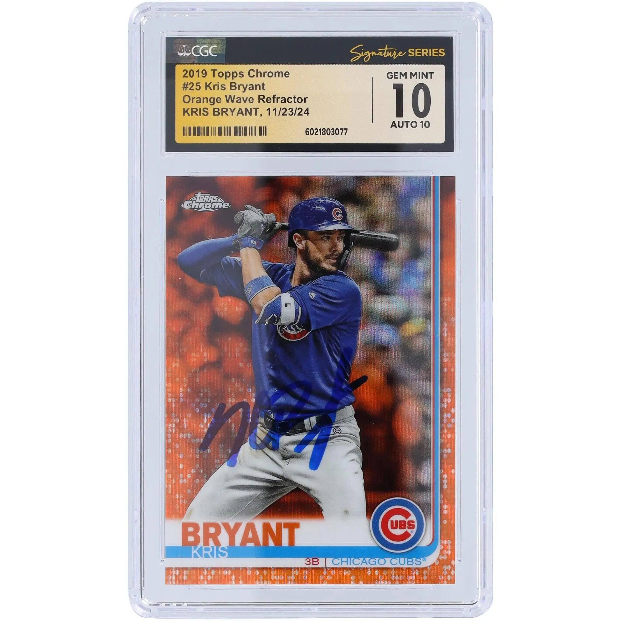 Kris Bryant Chicago Cubs Autographed 2019 Topps Chrome Orange Wave Refractor #25 #19/25 CGC Fanatics Witnessed Authenticated 10/10 Card - Fanatics Authentic Certified