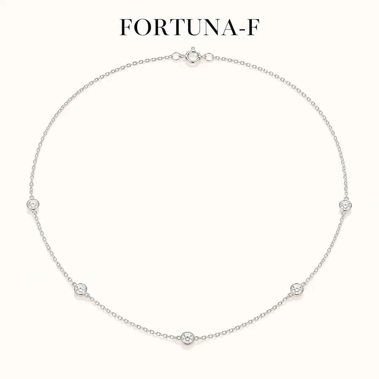 FORTUNA-F 3mm Round Moissanite Station Necklace for Women, Five-Stone Minimalist Necklace with Brilliant Sparkle