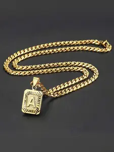 Men Women Initial Pendant Necklace, Square Capital Letter Chain, A-Z Cuban Link Necklaces, Casual Style All Seasons Jewelry, Letters Necklace