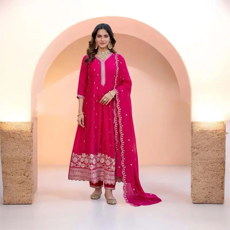 Women's A-line Bichtra Silk Anarkali Set, Party-Wear Suit for Special Occasions