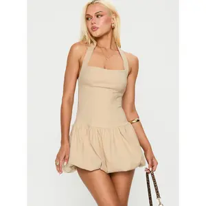 Gigli Bubble Hem Mini Dress Beige