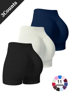 Women's 3 Piece Set Sports Shorts, Compression Shorts, Solid Color High Stretch Seamless Active Bottoms Breathable Sweat-Wicking Comfortable High Waist Butt Lifting Shaping Shorts Gym Running Cycling Pilates Yoga Shorts