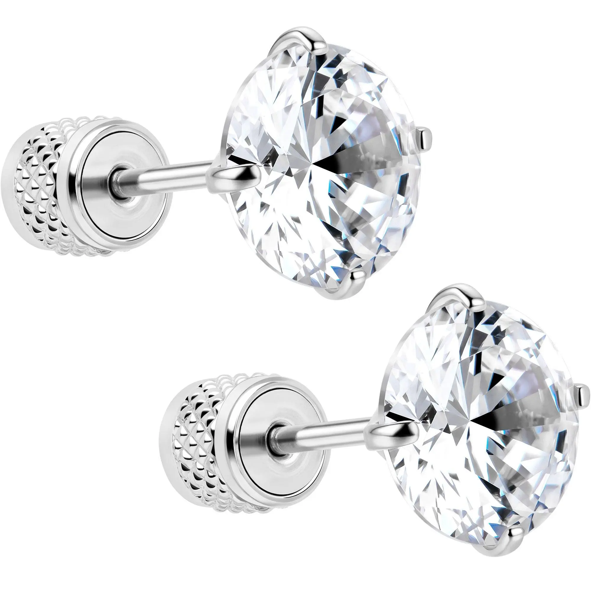 Round Cubic Zirconia 316L Surgical Steel Flat Back Earrings - 3mm to 7mm