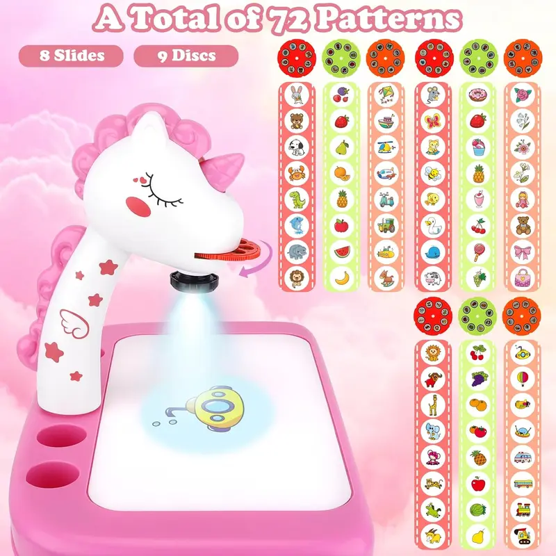 Drawing Projector for Kids, Art and Crafts, Drawing Board with Music, Color Pens, Pencils, Crayons, Scrapbook, Unicorn Sticker Book, Ideal Toy for 3+ Year Old Girls & Boys (Unicorn Kit) 2