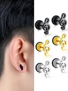 Fashion Music Stainless Steel Stud Earrings with Note Design, Hypoallergenic Ear Piercing Jewelry for Men & Women, Unique Gift Idea
