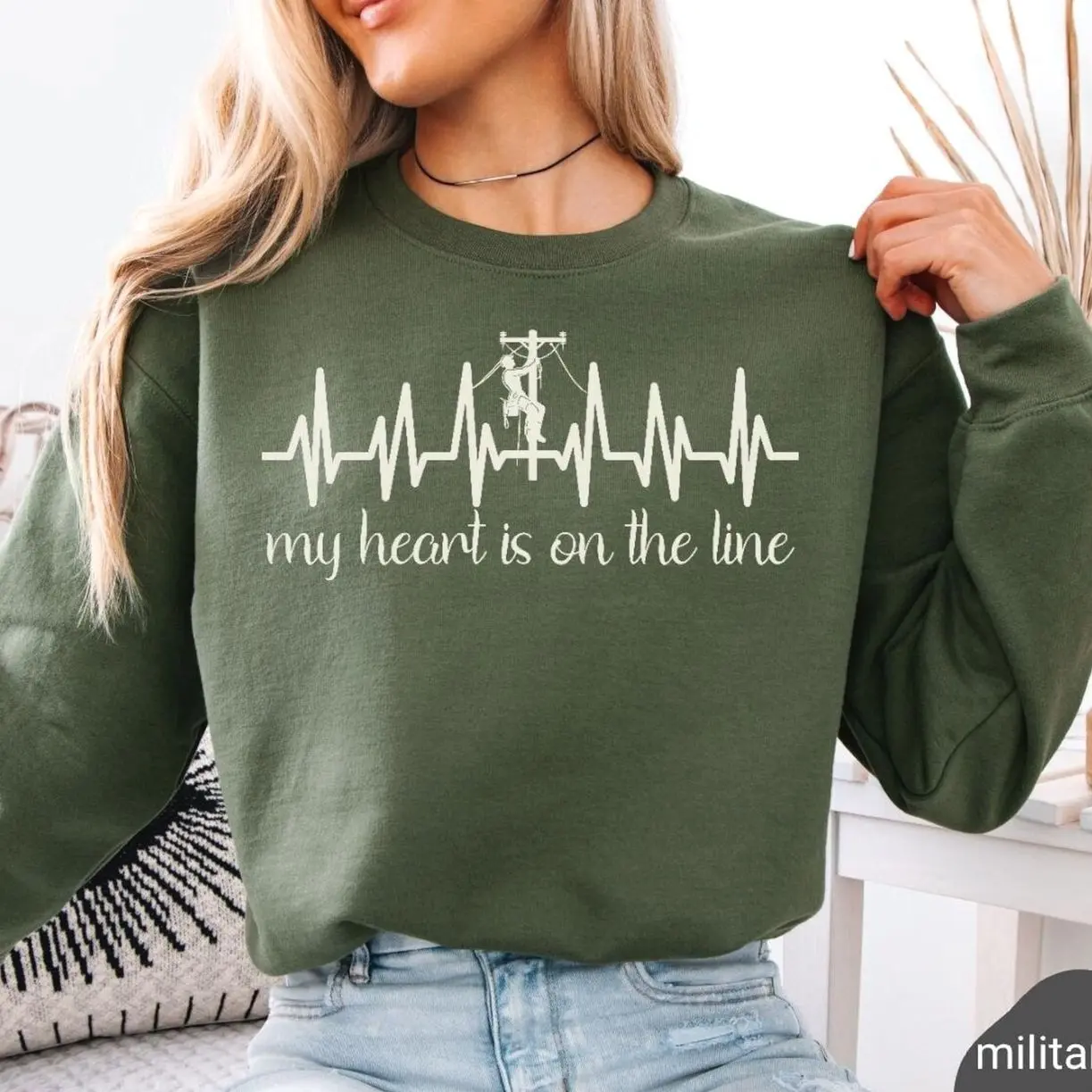 Line Wife Crewneck Sweatshirt,Line Wife Shirt,Lineman Wife Gift Shirt,Power Lineman Wife Sweatshirt Gift,Gift for Lineman Girlfriend Shirt