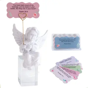 Resin Angel Statue with 50 Bible Verse Cards, Christian Gifts for Women, Angel Figurine for Home Decor, Birthday Gifts for Mom/Women/Best Friend, Bible Study Supplies