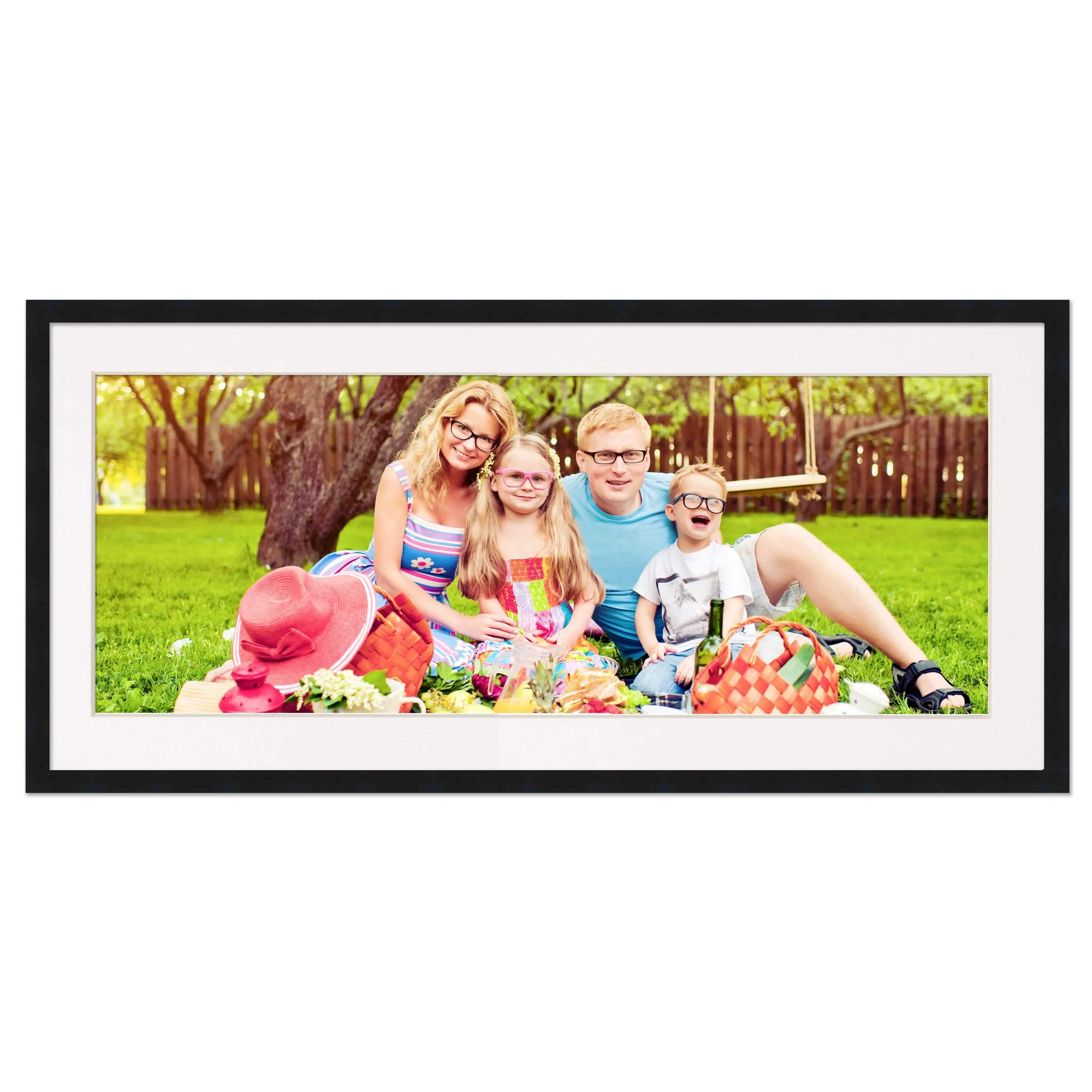 12x36 Frame with Mat - Black 16x40 Frame Wood Made to Display Print or Poster Measuring 12 x 36 Inches with White Photo Mat
