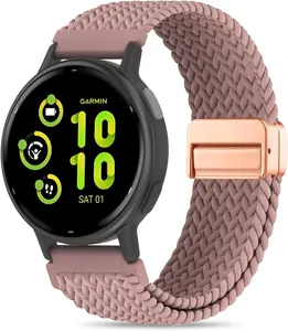 20mm  Braided Nylon Band Compatible With  Vivoactive 6/Vivoactive 5/3/3 Music Watch Bands, Quick Release Stretchy Strap Replacement for Venu Sq 2/Forerunner 55/165/245/645