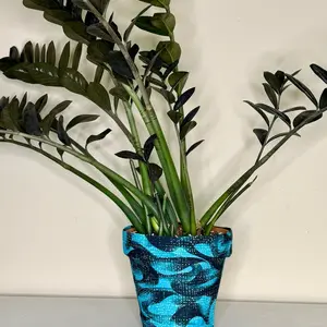 Stretch Fabric Plant Pot Cover -Aqua Waves Pretty Pot