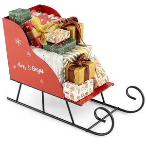 COSTWAY - Metal Christmas Santa Sleigh Basket Xmas Santas Gift Storage Sleigh