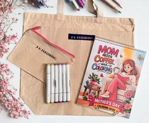 Mother’s Day Deluxe Coloring Gift Set: Mom Loves Coloring & Coffee with Premium Spiral Book, 6 Dual Tip Markers, Tote Bag and Pencil Case