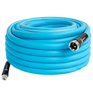Hourleey RV Water Hose, 5/8'' Premium Drinking Water Hose Leak Free, No Kink and Flexible Camper Water Garden Hose for RV Camper Truck and Car, Blue