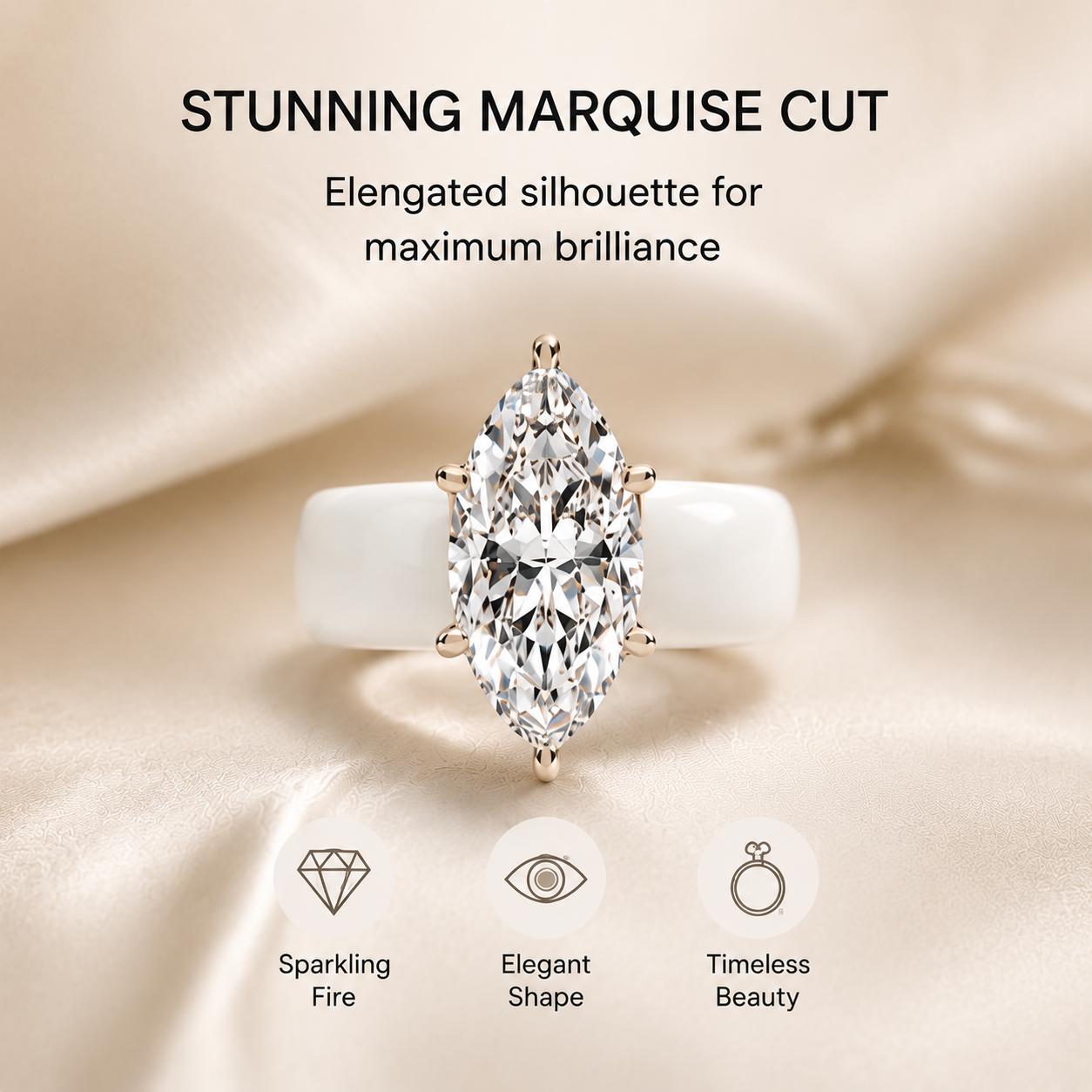 Women's Silicone Band - Large Marquise Cut Cubic Zirconia Goldtone Ring, Rose Gold Prong Setting, Elegant Comfortable Marquise Wedding Band for Everyday Use & Sports Wear