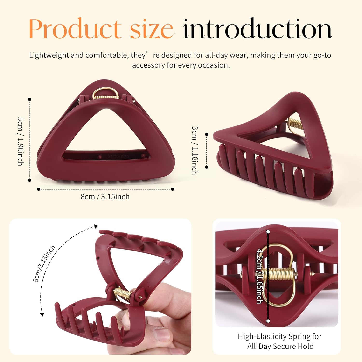 6Pcs Triangle Hair Claws for Women, 3 Inch Flexible & Unbreakable TPEE-Silicone Blend Hair Clips, Safe Shatterproof Non-Slip Strong Hold, Durable Medium Claw Clip Set for Thick/Thin/Curly Hair