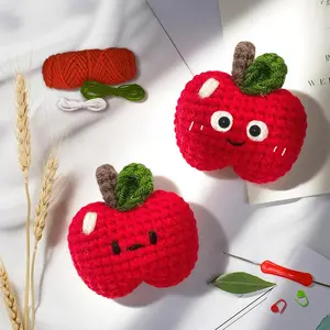 2pcs Cute Apple-Shaped Crochet Kit with Hook and Instructions, Complete DIY Craft Set with Detailed Video Tutorial, Random Color Accessories