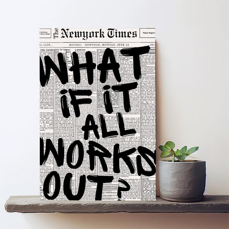 Retro Black And White Newspaper Poster What If It All Works Out Canvas Wall Art Positive Affirming Quote Minimalist Prints Painting For Home Bedroom Dorm Wall Decor