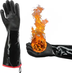 BBQ Gloves - 1472°F Thicken Heat Resistant Gloves w/S-Hook 14 in Kitchen Oven Mitts Waterproof Grill Gloves Oil Resistant Grilling Gloves Cooking Gloves for Turkey Fryer/Baking/Oven/Smoker