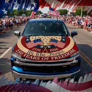 Patriotic Car Hood Cover, 1776 2026 We The People Vehicle Hood Wrap, USA 250 Years Of Freedom Auto Decoration For SUV Sedan Truck