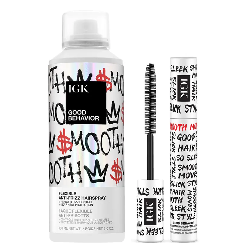 IGK Hair Sleek & Set - Good Behavior Flexible Anti-Frizz Hairspray & Sleek Set Lightweight Gel Hair Taming Wand for Frizz Control & Styling