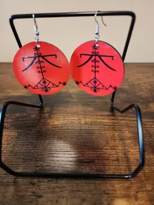 Vèvè Symbol Earrings Red Circle Design with Black Vèvè Patterns for Unique Style Unisex Cultural Aesthetic High-Quality Materials