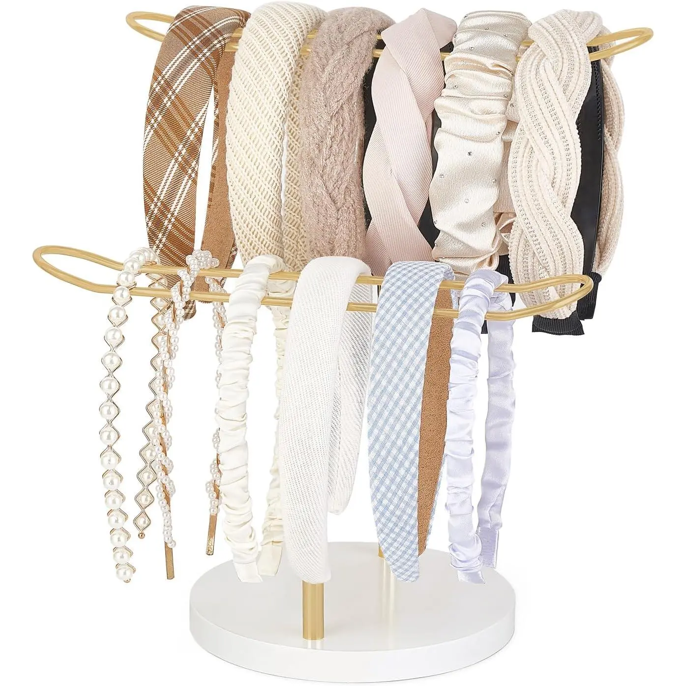 Women's Smooth Metal 2-Tier Headband Holder Organizer with Metal Rods - Easy Installation Storage Rack for Hair Hoops, Hair Ropes, Bracelets, Bangles - Bedroom Decor for Wife, Teenagers