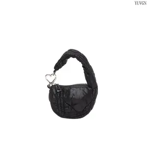 Mini Quilted Puffer Hobo Handbag, Soft Padded Crescent Tote Purse, Trendy Cloud Top-Handle Bag for Women, Lightweight Casual Daily Bag with Detachable Clasp for Streetwear & Everyday Outings summerwins