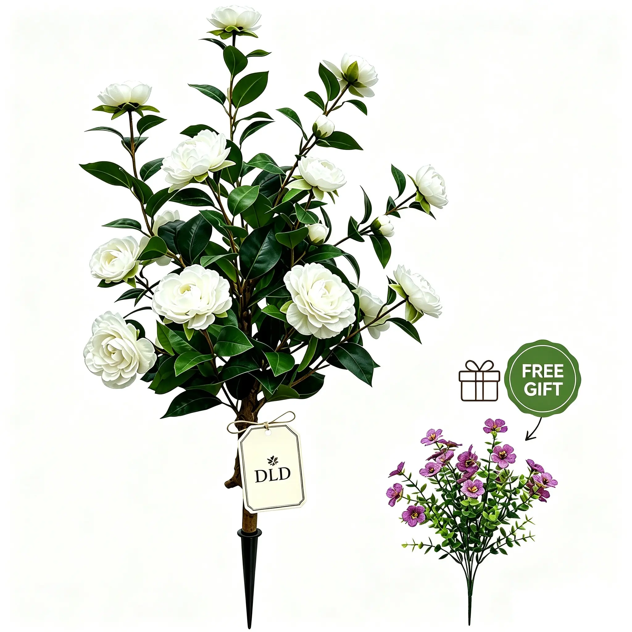 2-Pack 4FT ArtificialCamellia Trees (12-20 whiteBlooming FlowersEach) - High-Quality & Durable Material, No-Maintenance Faux Plants for Aesthetic HomeDecor, Kitchen Decor, Bathroom, Porch