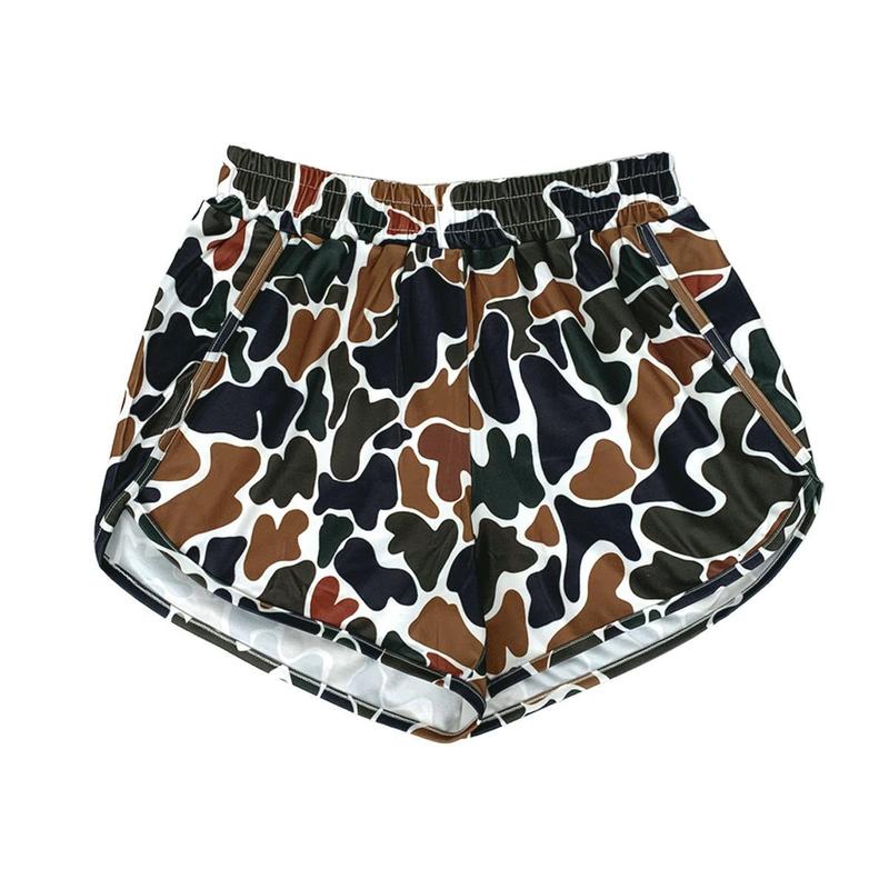 Viral Women's Camo Fitted Micro Shorts - Breathable Machine Washable Chic & Modern Versatile Summer Knit Fabric Bottoms with Vibrant Camouflage Pattern