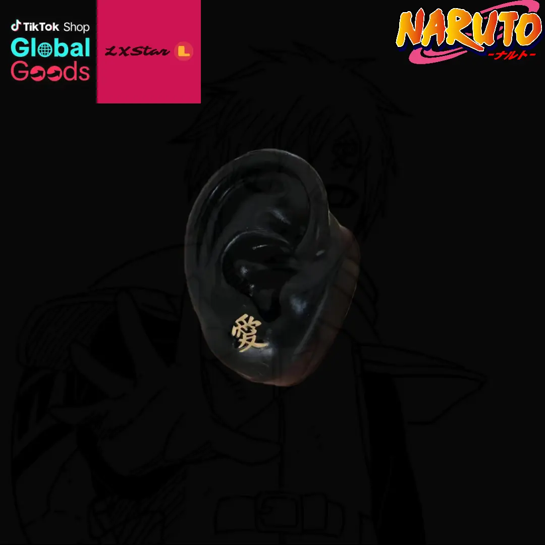 Gold Gaara "Love" Kanji Earrings, Naruto Inspired Stainless SteelStuds, Japanese Anime Streetwear Jewelry for Men WomenGift for Otaku Fans