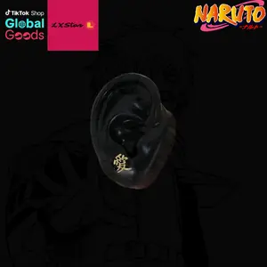 Gold Gaara "Love" Kanji Earrings, Naruto Inspired Stainless SteelStuds, Japanese Anime Streetwear Jewelry for Men WomenGift for Otaku Fans