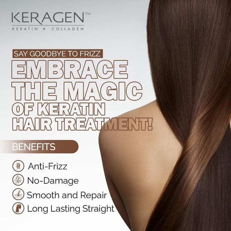 KERAGEN Brazilian Keratin Smoothing Treatment - Professional Frizz Control & Hair Straightening System
