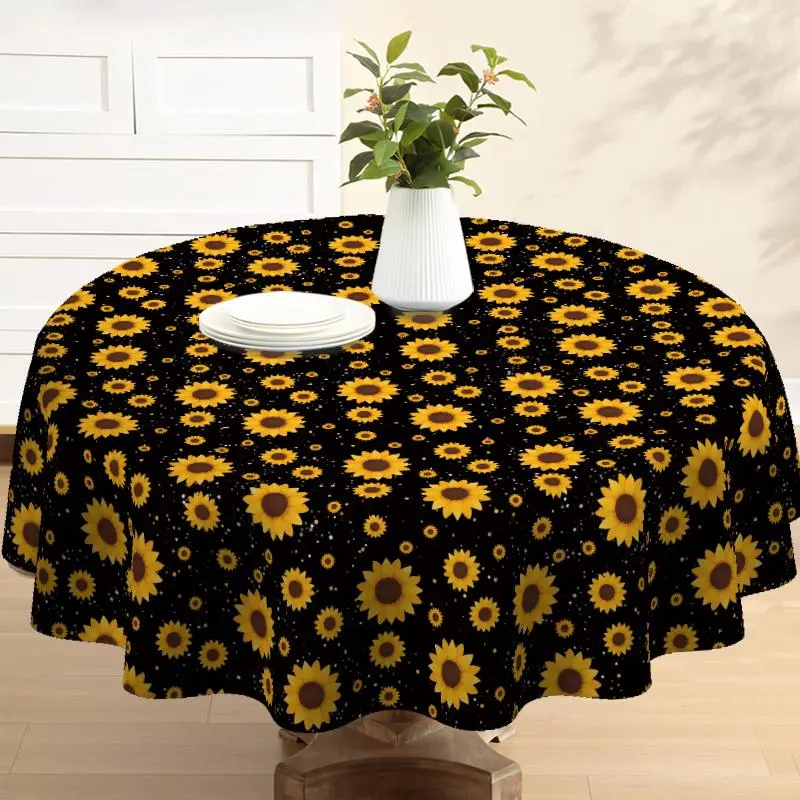 Sunflower Print Tablecloth, Round Tablecloth, Table Cover for Dining Room, Table Decoration for Home Kitchen, Household Tablecloth for Indoor & Outdoor, Picnic Table Cover