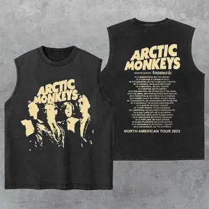 Arctic Monkeys Washed Tank Top, Retro Rock Band Appreal, Gym Essential, Vintage Casual Crewneck Short Sleeves Menswear T-shirt Classic Cotton Fabric Streetwear