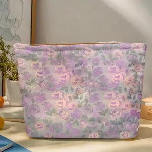 Elegant Cosmetic Pouch Stylish Travel Makeup Organizer with Zipper for Ladies and Teens Floral Print Beauty Case