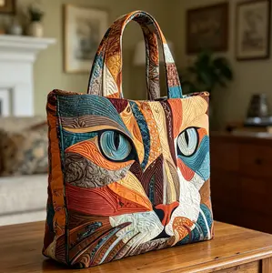 Fashion Cat Tote Bag — Featuring a unique quilted patchwork cat face pattern that blends artistic flair with stunning 3D visual effects; this spacious tote bag is your new essential everyday companion, helping you stay stylishly organized.