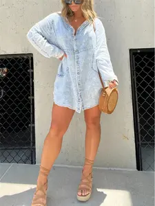Women's Washed Button Denim Skirt