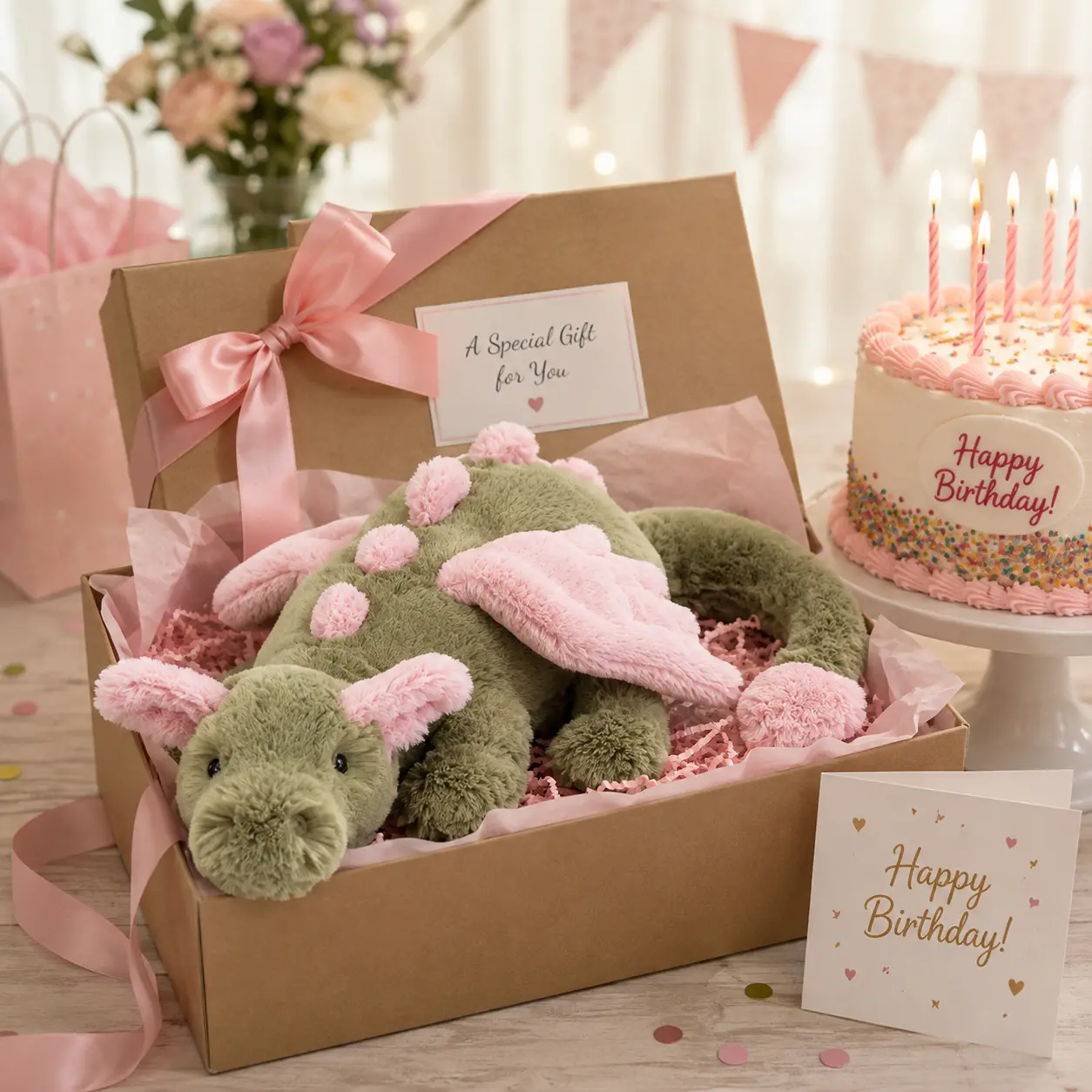 Jellycat Green Dragon Plush – Super Soft Pink Wing Dragon Stuffed Animal, Cute Cozy Gift for Kids & Dragon Lovers