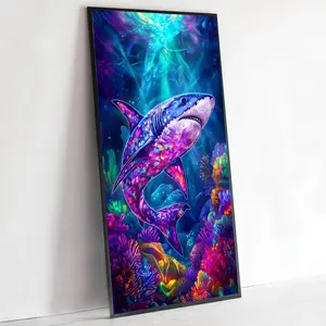 Shark Pattern DIY Diamond Arts Colorful Painting Kit without Frame, DIY 5D Diamond Arts Colorful Painting for Bedroom Home Wall Decor, Diamond Painting Kits