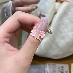 New Chinese Style Enamel Cherry Blossom Open Ring Adjustable Minimalist Luxury Jewelry for Women