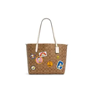 COACH x Snoopy City 33 Tote Bag in Classic Monogram and Faux Leather for Women