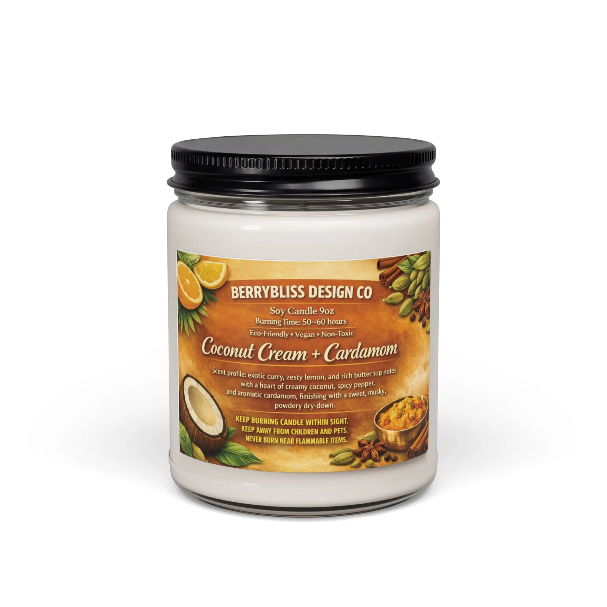 9oz Coconut Cream-Cardamom Scented Soy Candle - Home Fragrances Aroma Decorative Aromatherapy Tropical Spice Home Decor Item