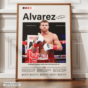 Canelo Alvarez Boxing Poster, Canelo Alvarez Wall Art Print, Champion Fighter Decor, Perfect Gift for Boxing Fans, Framed Boxing Artwork