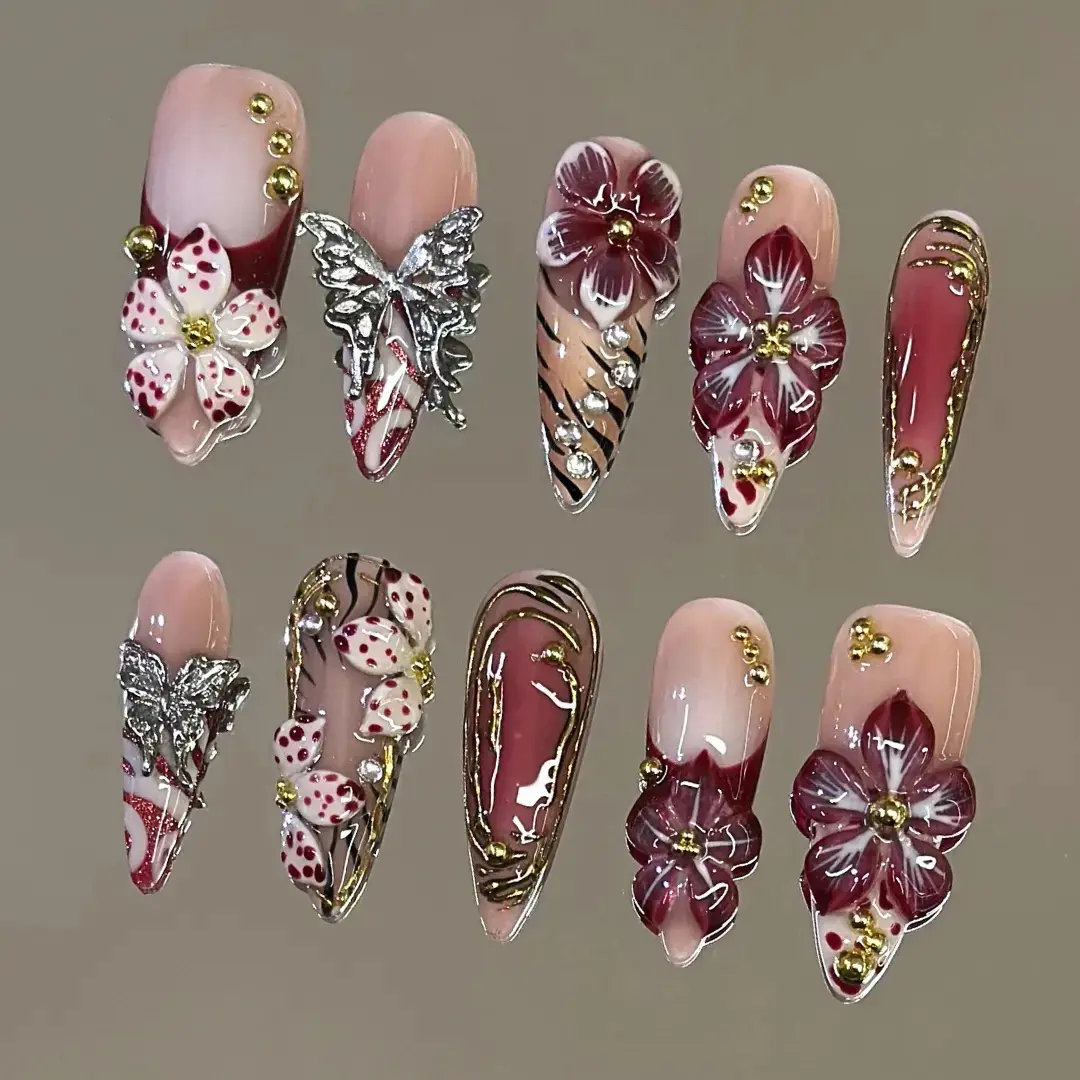 100% Handcrafted 3D Press-On Nails | Reusable, Long-Lasting, Salon-Quality black lace nail art nail art
