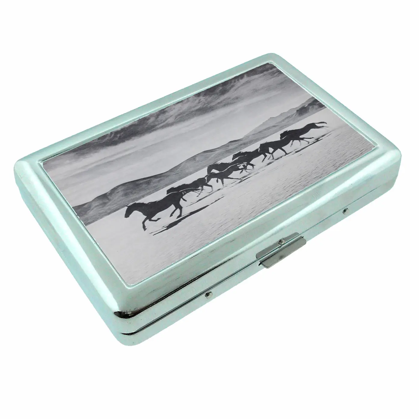 Running Wild Horses Desert Ranch Metal Case Wallet