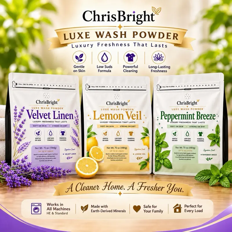 ChrisBright Luxe Wash Powder Laundry Detergent  70 oz, Up to 92 Loads, HE Compatible, Low Suds,Highly scented.Suitable for Everyday  Laundry