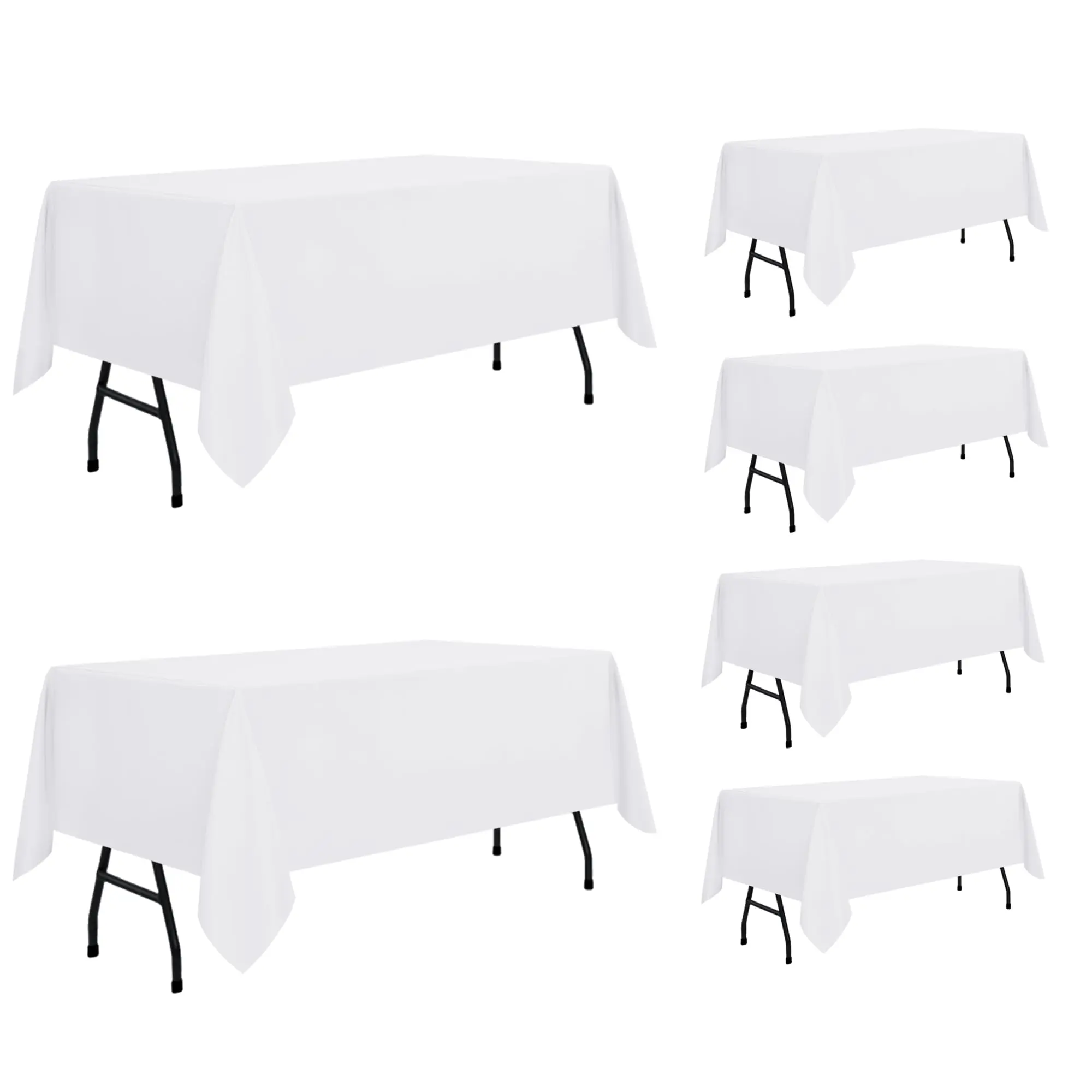 6-Pack Rectangular White Tablecloths for 6-ft Folding Tables, 60×102 Inches, Stain-Resistant, Wrinkle-Resistant, Washable Linen Fabric Outdoor Table Cover