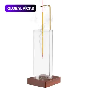 Clear Glass Incense Holder without Incense, Wooden Base, Desktop Ash Catcher Incense Burner, Home Décor Aroma for Meditation, Yoga & Relaxation #GLOBAL PICKS